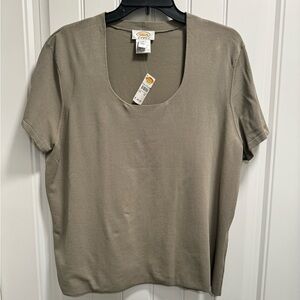 Talbots Women’s 1X Plus Size Scoop Neck Basic Short Sleeve Top Natural Green NWT